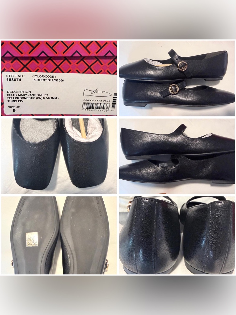 Tory Burch Perfect Black Mary Jane Ballet Flats with Gold Logo Accent